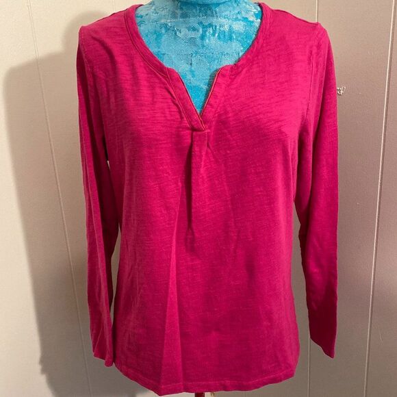 St Johns Bay Long Sleeve 100% Cotton V Neck Womens Top Size Large - Picture 1 of 6